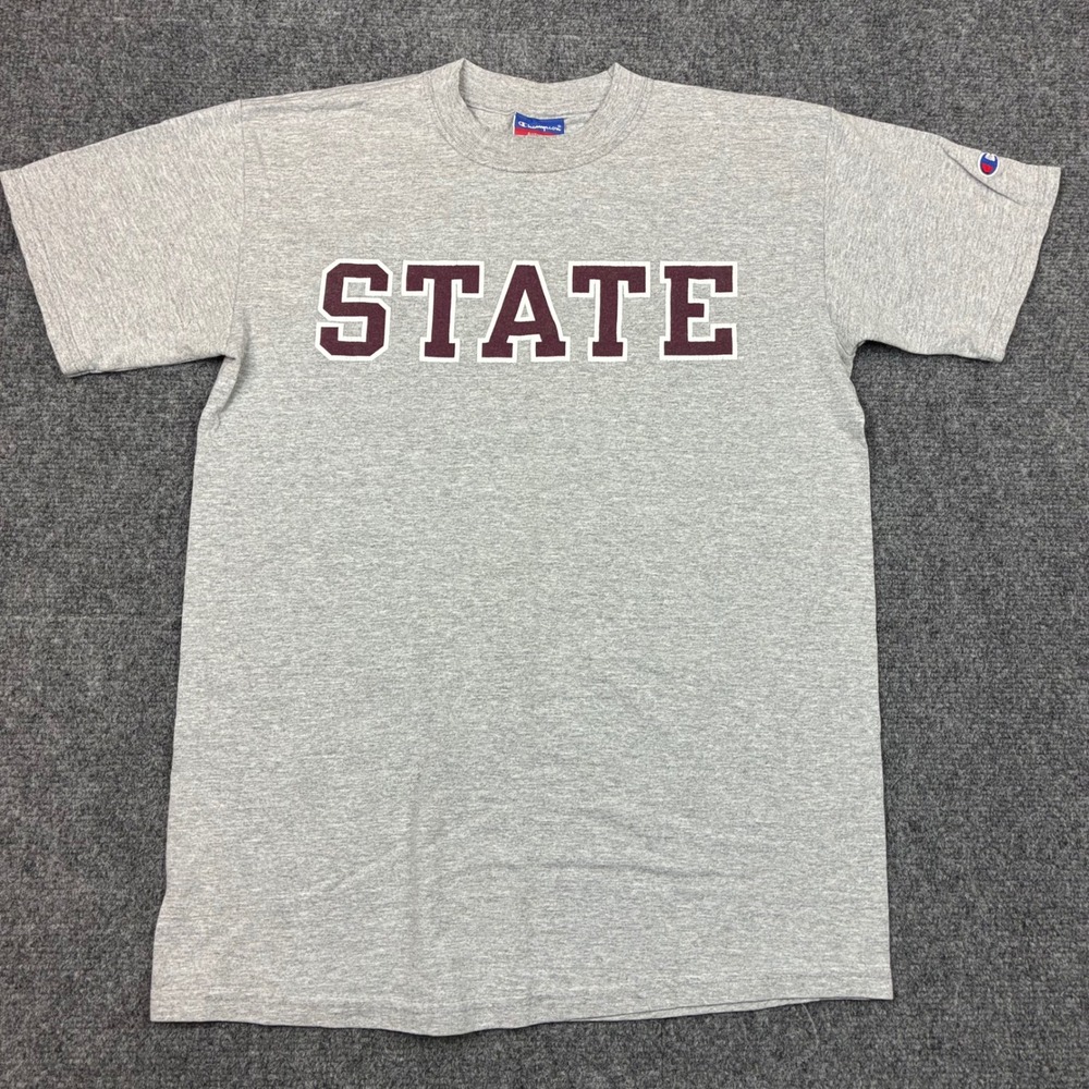 Champion MSU State Bulldogs Graphic T-Shirt Mens Size Small Gray Short Sleeve